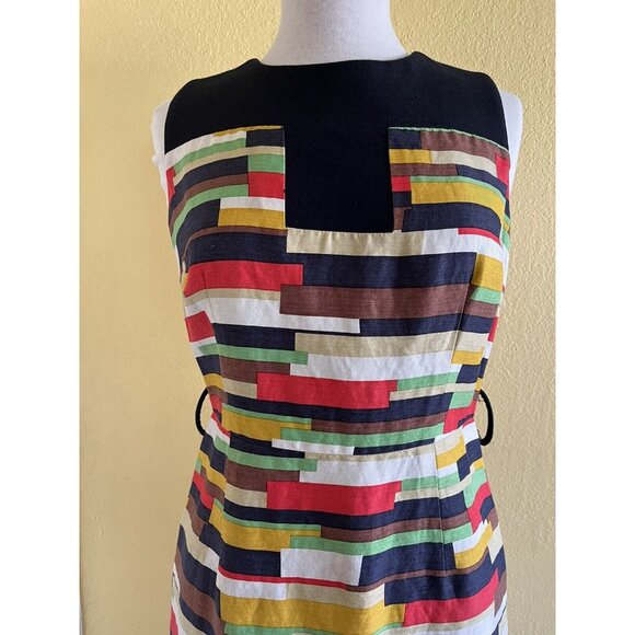 Milly linen silk wool Mod sheath dress workwear sleeveless knee length size 6 - Picture 2 of 7